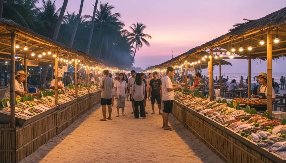 A beachside food market in Southern Thailand