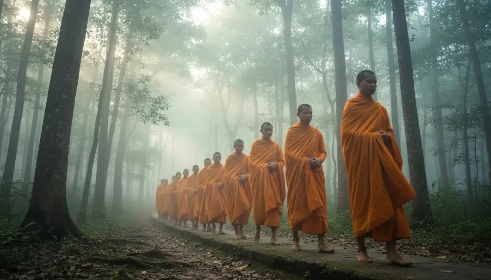 A line of Buddhist monks