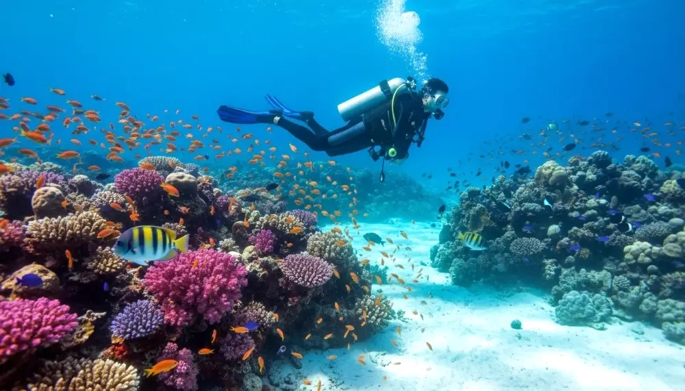 A scuba diver wearing gear