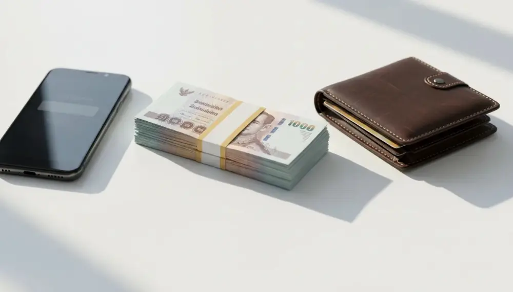 A stack of Thai Baht notes