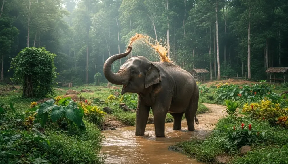 Asian elephant jungle clearing