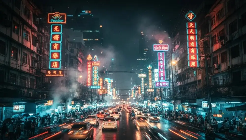 Bangkoks Yaowarat Road at night