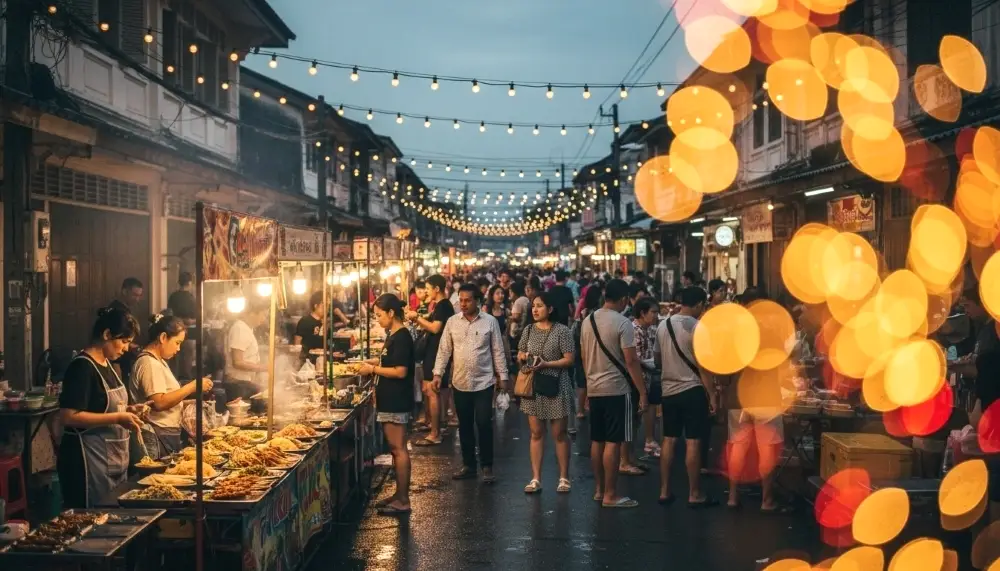 Krabi Town Night Market at dusk