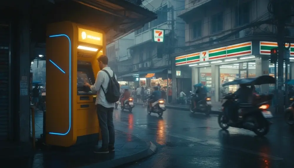 Krungsri ATM glowing at dusk