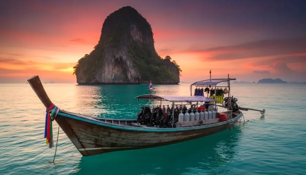 Thai divers longtail boat