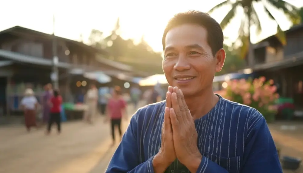 Thai local offering smile Wai