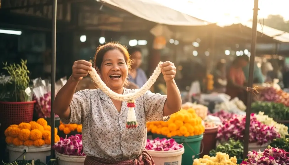 Thai local vendor flower market