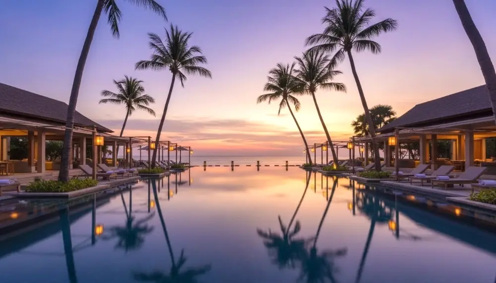 beachfront resort on Koh Samui at dusk