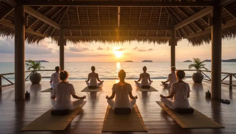 beachfront yoga studio shala at sunset