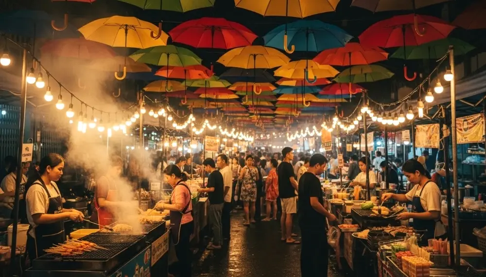 bustling Thai night market
