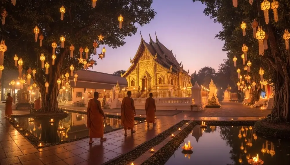 dusk temple courtyard Chiang Mai