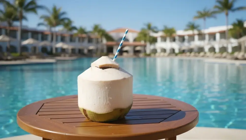 fresh coconut with a straw