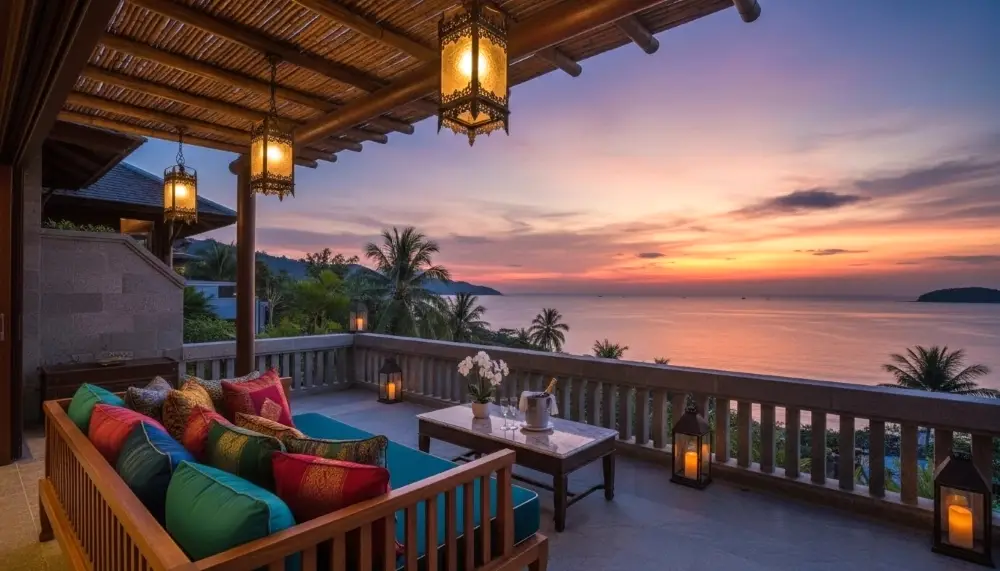 luxury villa balcony at dusk