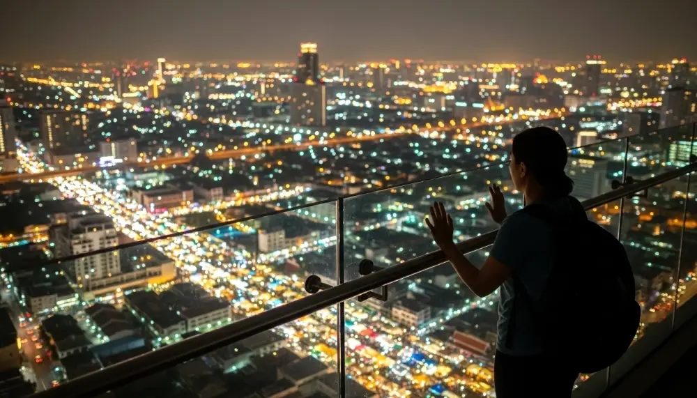 over looking glittering Bangkok night market