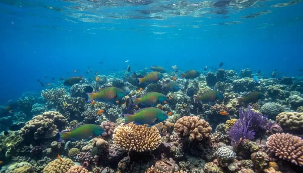 parrotfish grazing on a coral reef