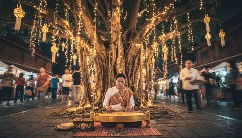street musician playing Thai Khim