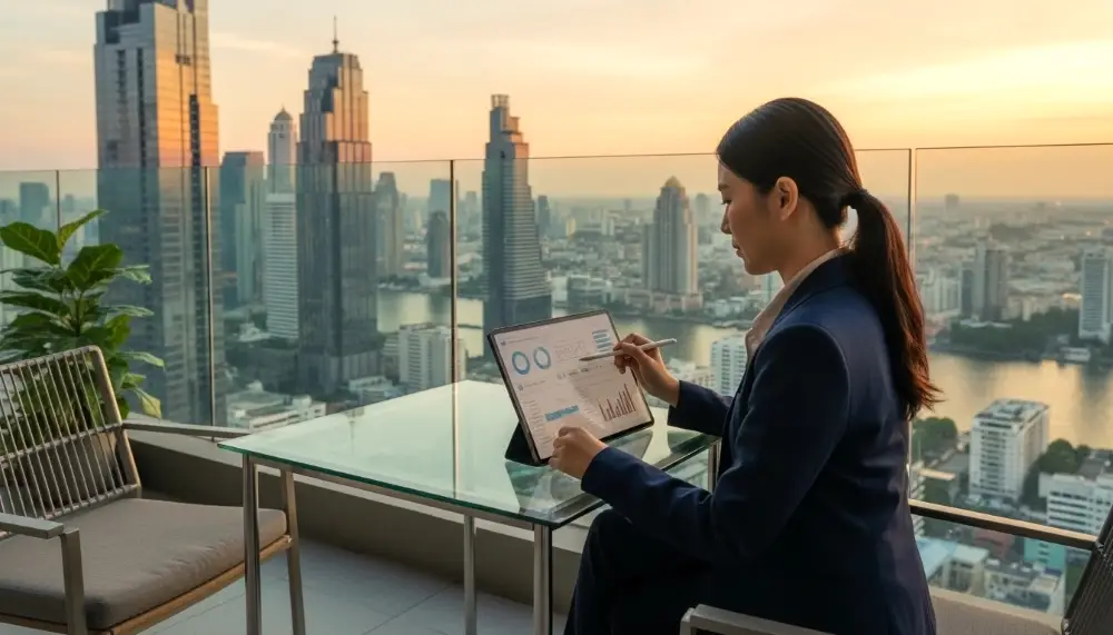 tablet glass walled balcony in Bangkok
