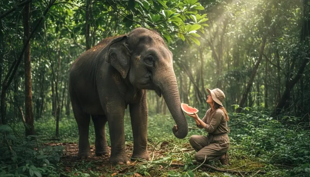 thai elephant lush green jungle