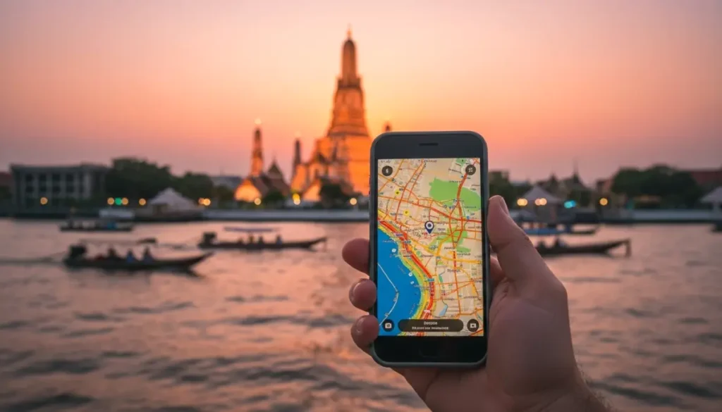 travelers hand holding a smartphone