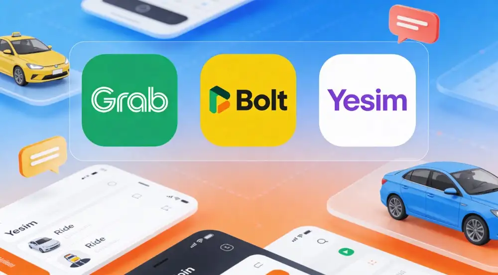 grab, bolt and yesim apps