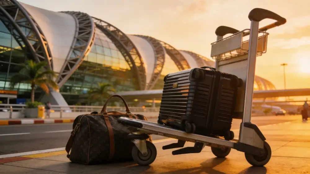 Suvarnabhumi Airport exterior at sunset