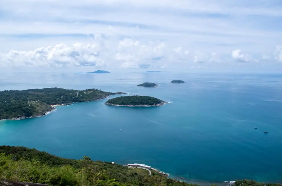 Aerial view of islands off Phuket Thailand
