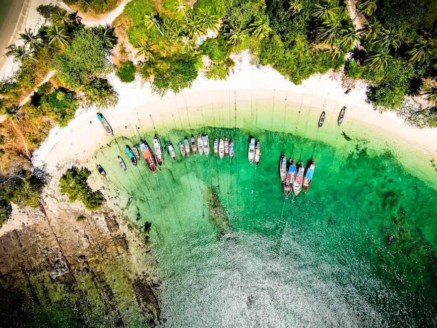 A Stunning Aerial View Capturing Boats Along The Beach At Ko Yao Yai T