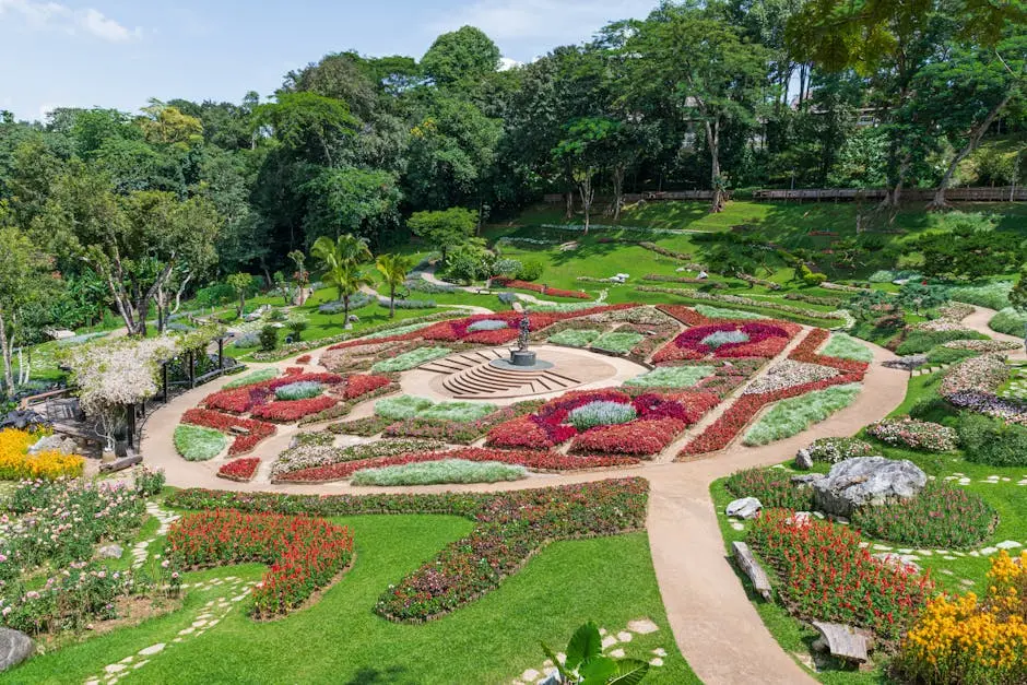 A Vibrant Aerial View Of Mae Fah Luang Garden In Chiang Rai Thailand S