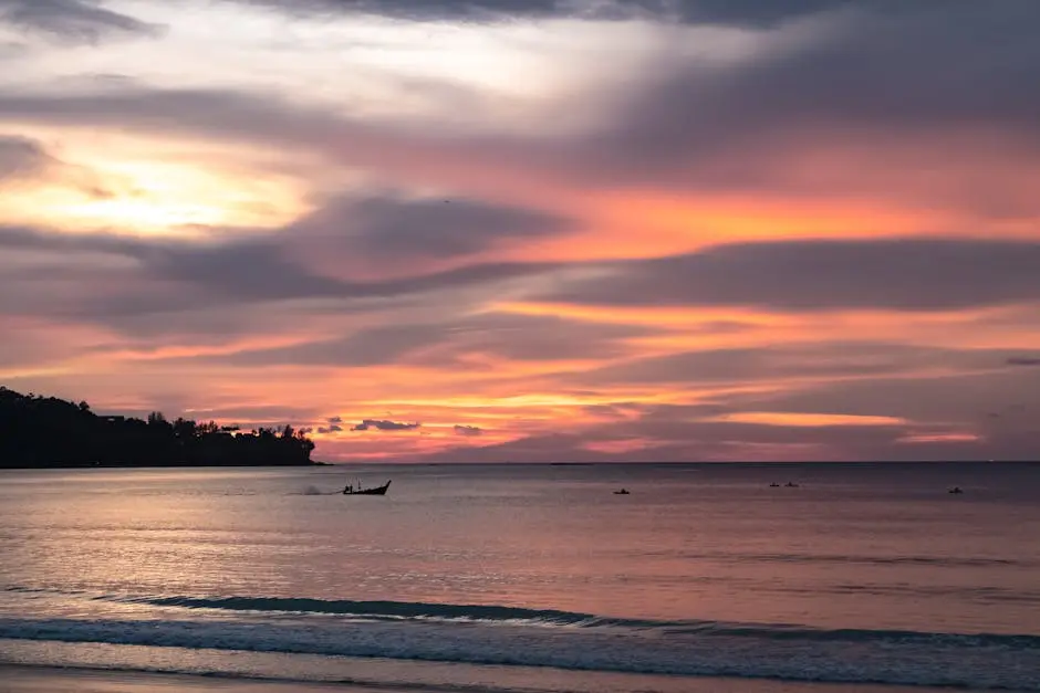 Beautiful Sunset Over The Sea In Phuket Thailand With Colorful Clouds