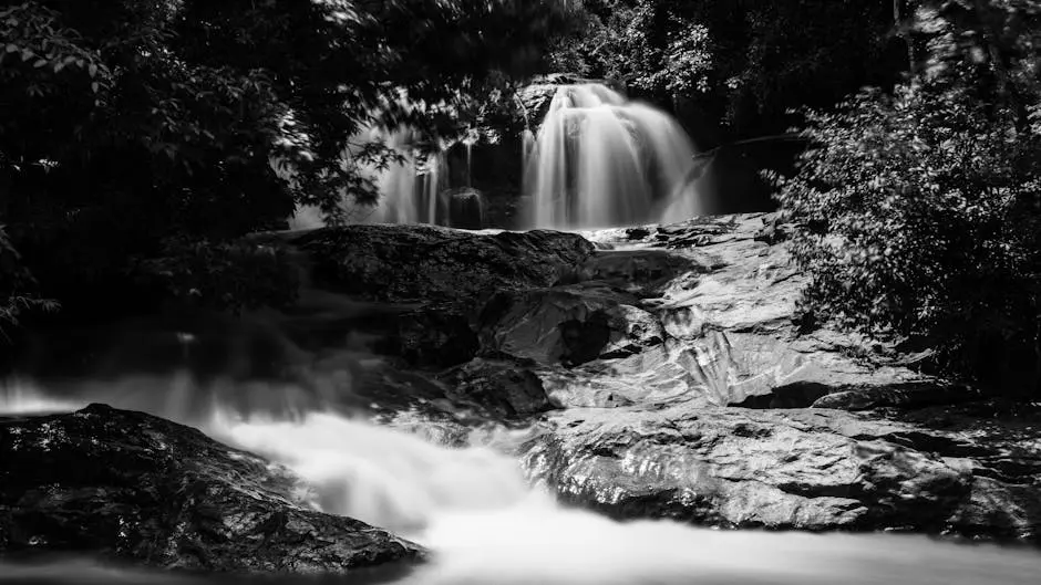 Black And White Long Exposure Of A Tranquil Waterfall In Chiang Mai Th