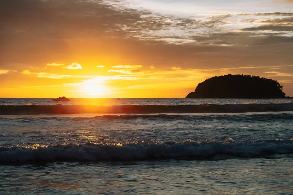 Breathtaking Sunset Over Kata Beach Phuket With Vibrant Colors And Ser