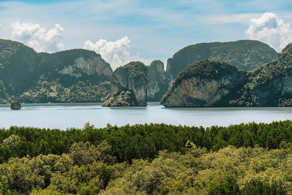 Breathtaking View Of Limestone Cliffs In Phang Nga Bay Krabi Thailand