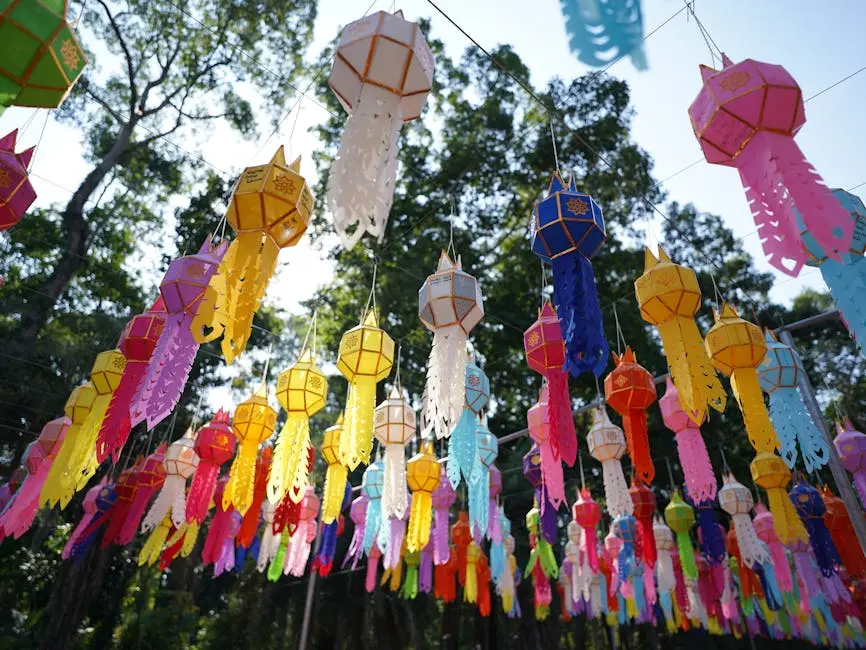 Colorful paper lanterns at a festival in Thailand