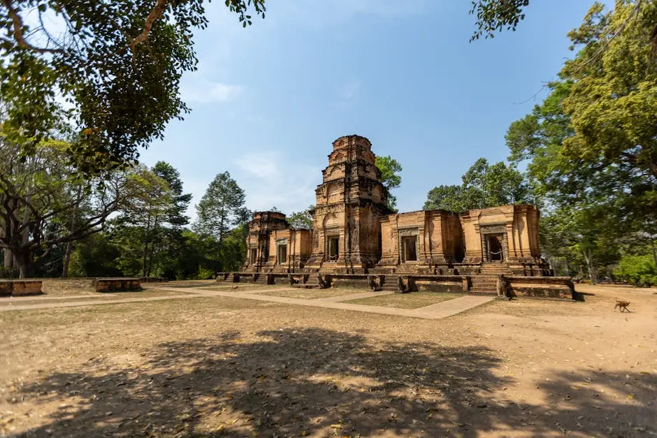 Explore The Ancient Ruins Of A Temple In Siem Reap Cambodia Under A Cl