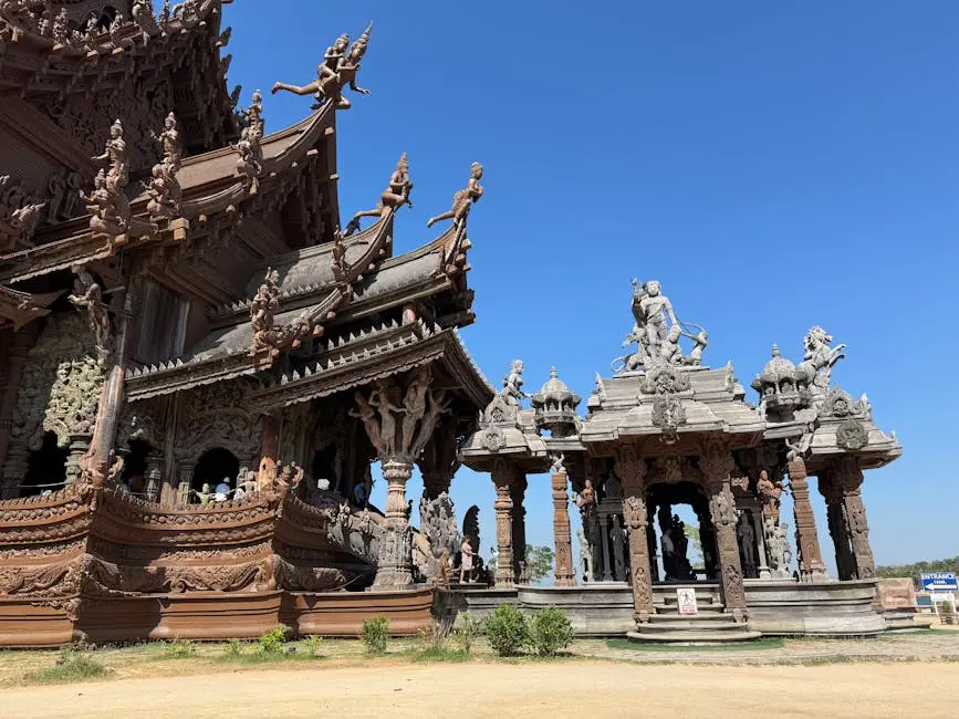 Intricate Wooden Architecture Of The Sanctuary Of Truth In Pattaya Tha