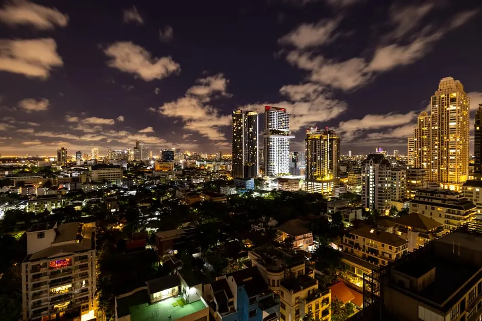Mesmerizing View Of Bangkok S Illuminated Skyline At Night Showcasing