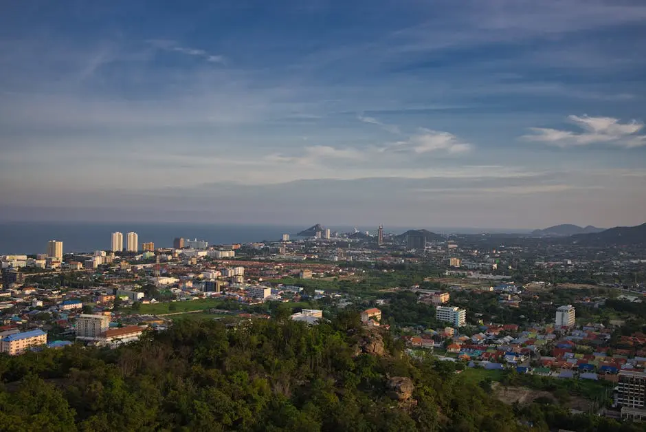 Panoramic Aerial View Of Hua Hin Thailand With Cityscape And Ocean In