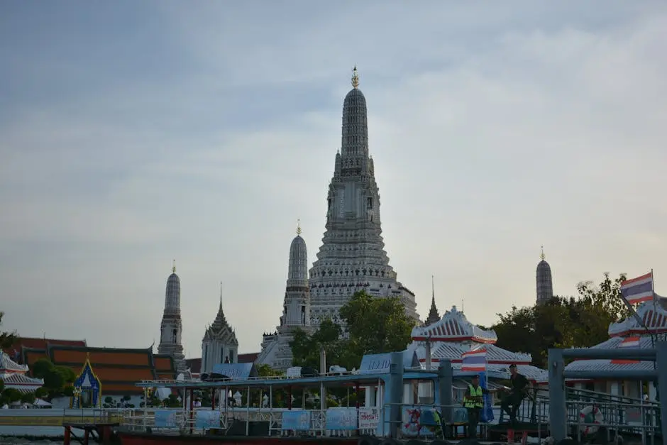 Scenic View Of Wat Arun Temple In Bangkok Captured At Dusk Showcasing