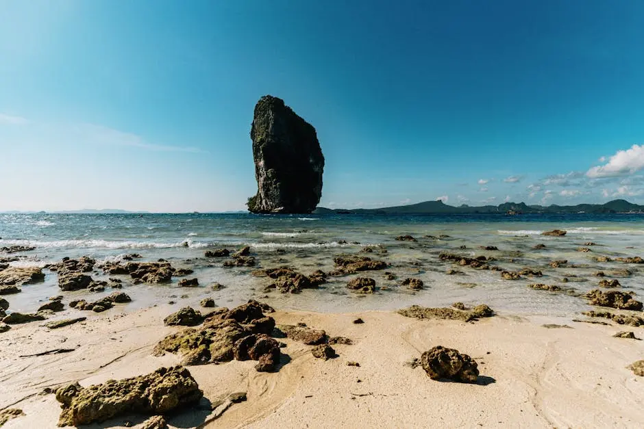 Stunning Beach Landscape With Unique Rock Formations In Krabi Thailand