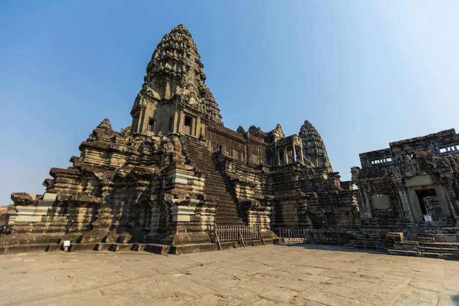 Stunning View Of The Angkor Wat Temple Complex In Siem Reap Showcasing