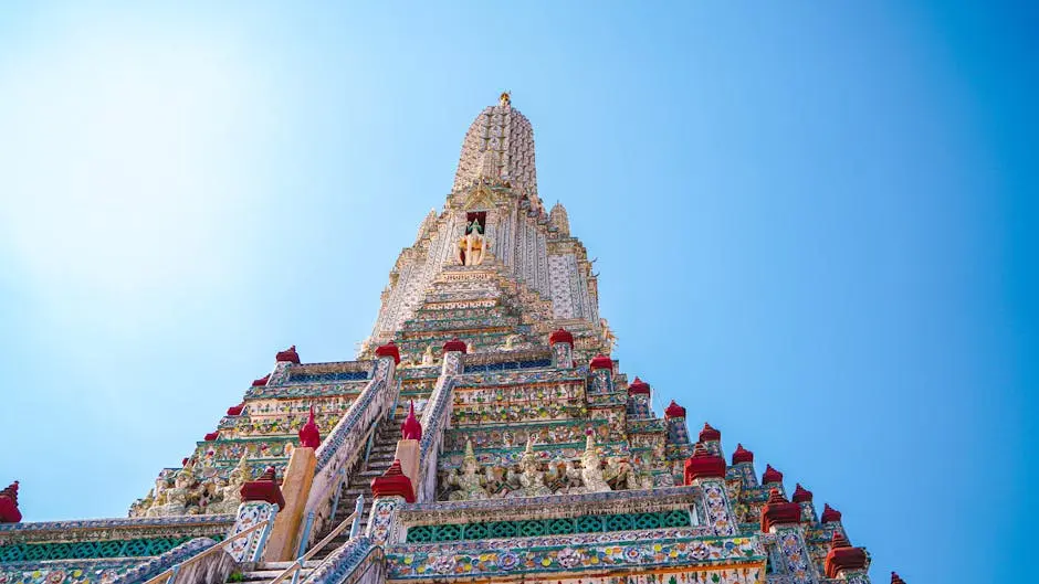 Stunning View Of Wat Arun S Intricate Central Tower In Bangkok Under A