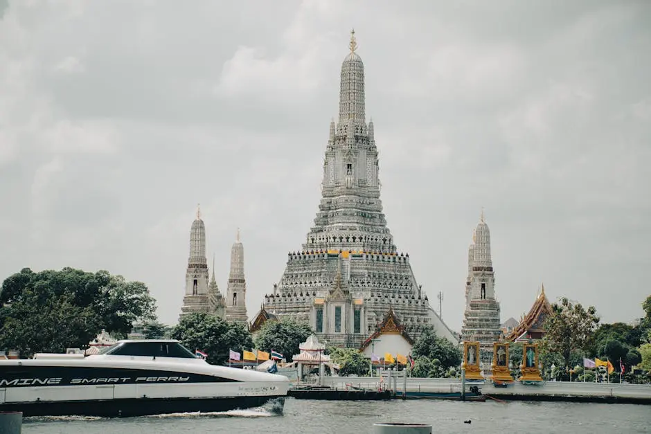 Stunning View Of Wat Arun Temple And Chao Phraya River In Bangkok Thai